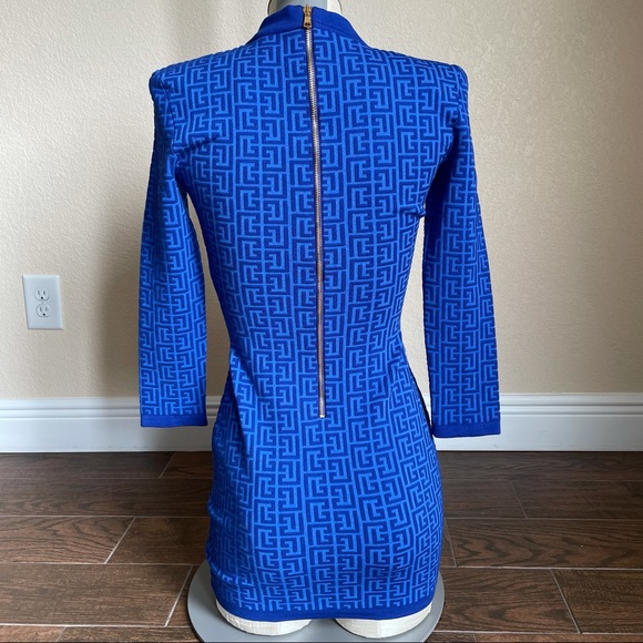 ❌SOLD❌ Balmain Balman Monogram Jacquard Long Sleeve Wool Blend Minidress - Picture 6 of 17